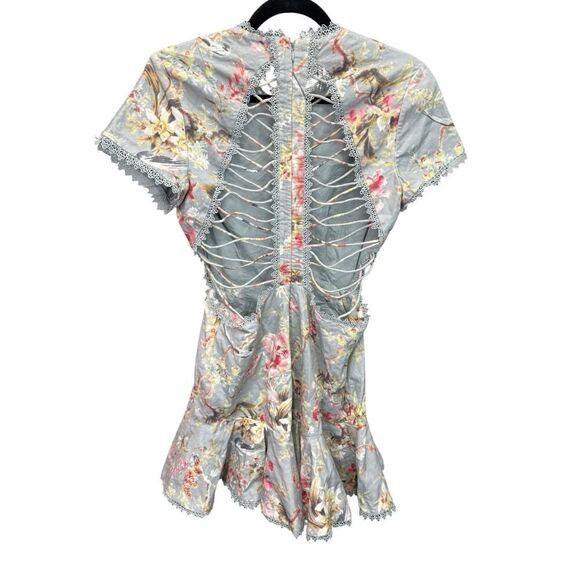 Zimmermann Floral Lace-UpโBack Mini Dress, Size 6 US - Picture 6 of 16